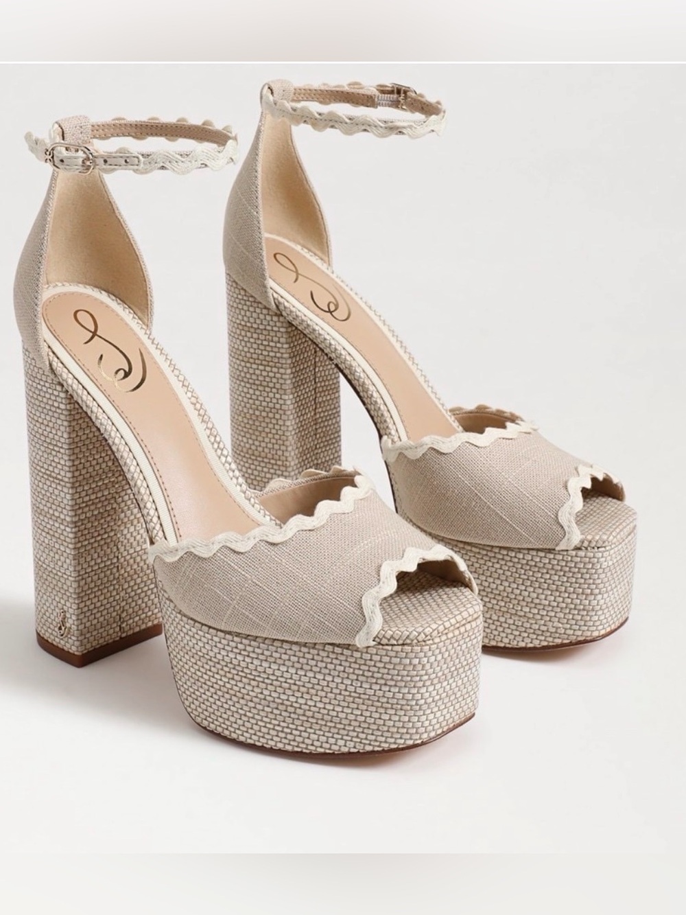 Sam Edelman Kori Cream Raffia Platform Heels Size 8 - Picture 2 of 8